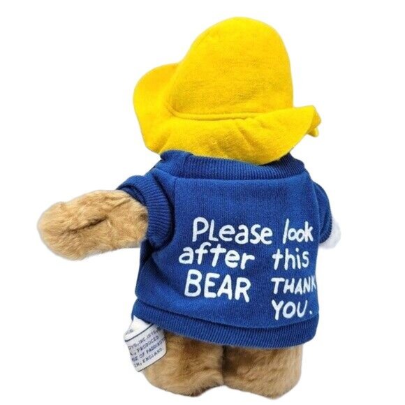 VTG Eden Paddington Bear Plush Brown 9.5" Yellow Hat Blue Sweatshirt Tag Attach - Picture 4 of 12